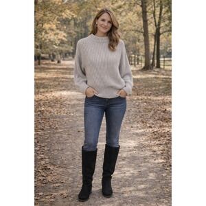 Light Gray Chunky Warm Cozy Neutral Layering Knit Mock Neck Relaxed XS Sweater